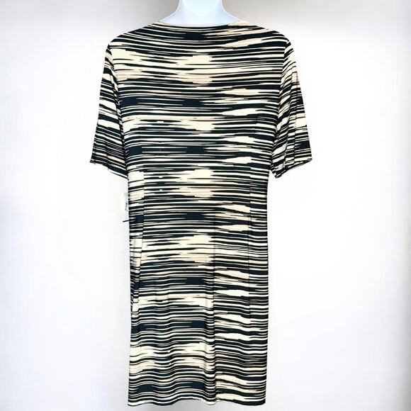 Connected Apparel 22W Tiered Sheath Dress Black Beige Stretch Slimming Lined NWT - Picture 8 of 10